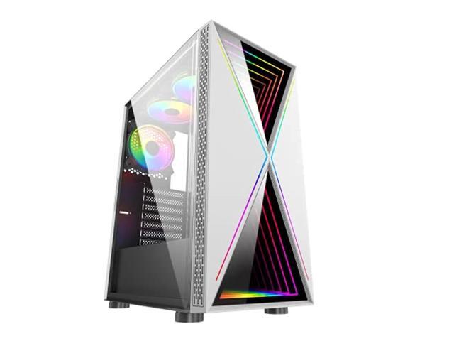 Bgears B Blackwidow Rgb White Gaming Pc Atx Case Special Ripple Effect Front Panel Tempered Glass