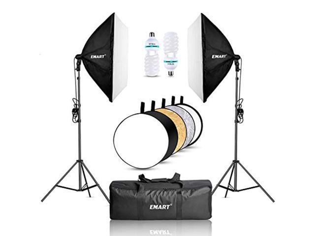 emart softbox lighting kit with light reflector, 24"x24" 1000w photography soft box continuous light set with photo studio bulbs, professional camera light equipment for video recording, filming