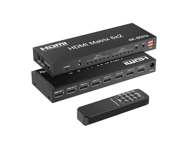 6x2 HDMI 2.0 Matrix Switch Splitter, 6 in 2 Out HDMI Matrix Switcher ...