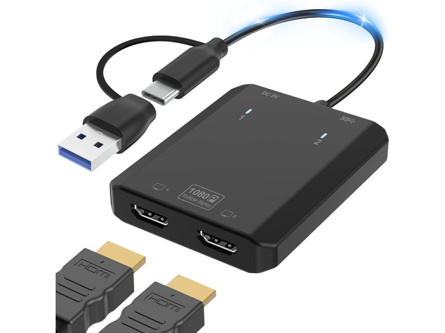 USB to HDMI Adapter [1080P Full HD] HDMI Splitter for Dual Monitors USB ...