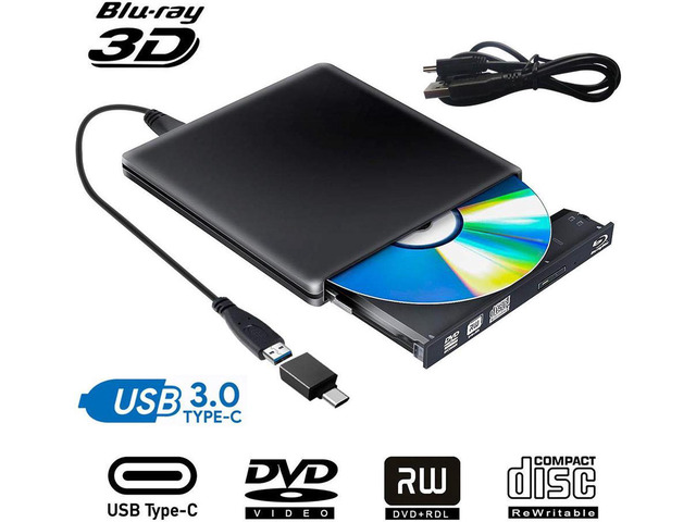 Bd Writer USB 3.0/USB-C External Blu-Ray DVD/BD/CD Drive, Portable Ultra-Thin 3D ...
