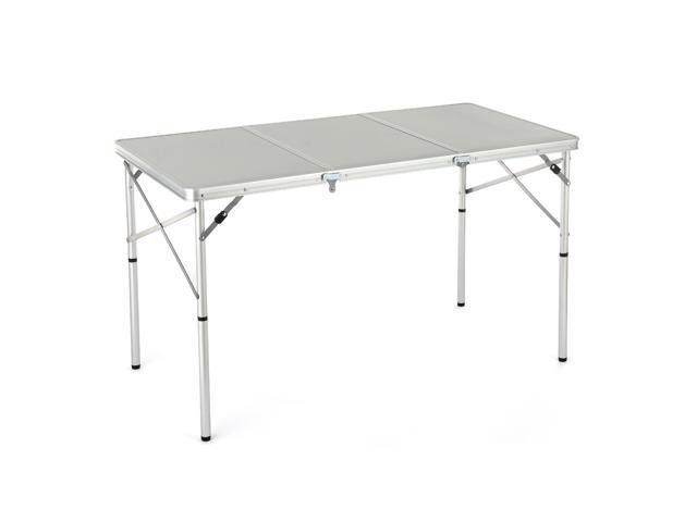 ARROWHEAD OUTDOOR 4 ft (1.22m) Heavy-Duty Portable Aluminum Frame Folding  Table w/ Leveling Feet, Solid Tabletop Surface, 2 Adjustable Heights,