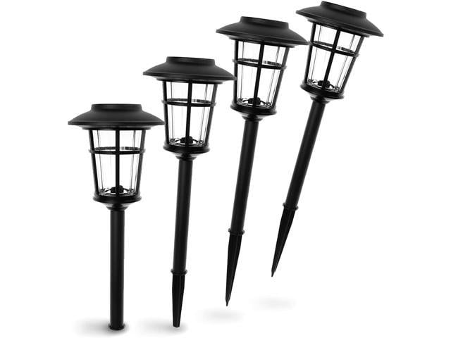 Landia Home Solar Pathway Lights - Stainless Steel with Decorative Glass Large Size Solar Lights for Outdoor, Black (4-Pack)