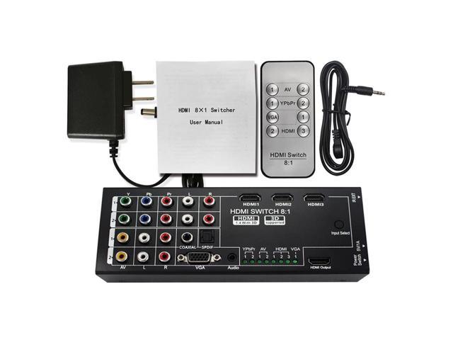 Uanset hvilken stege Udstråle RCA VGA Video AV Audio HDMI Switch 8x1 Switcher Analog HDTV Splitt  Converter Box Multi-Functional HDMI Converter Switch 8 Inputs to HDMI+COAXIAL+SPDIF  Output Support 3D and Surround Sound for 1080P HD Media