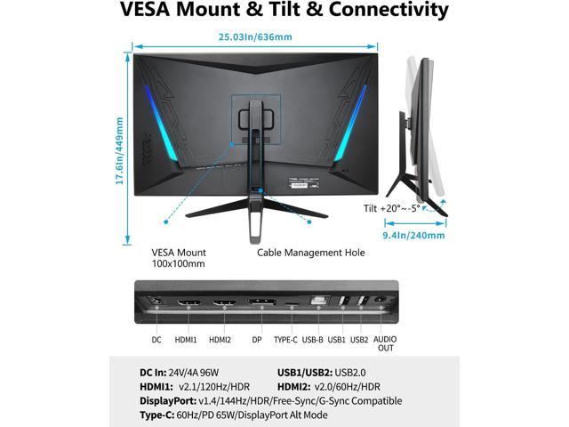 FYHXele Gaming Monitor, 4K Monitor 144Hz 28