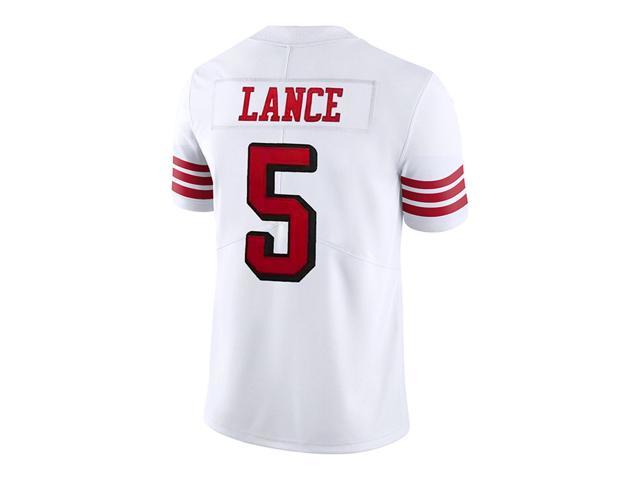 Men's San Francisco 49ers #5 Trey Lance 2021 75th Anniversary Red Throwback  NFL Stitched Jersey