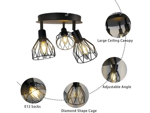 Semi-Flush Mount Ceiling Light,3-Lights Industrial Multi