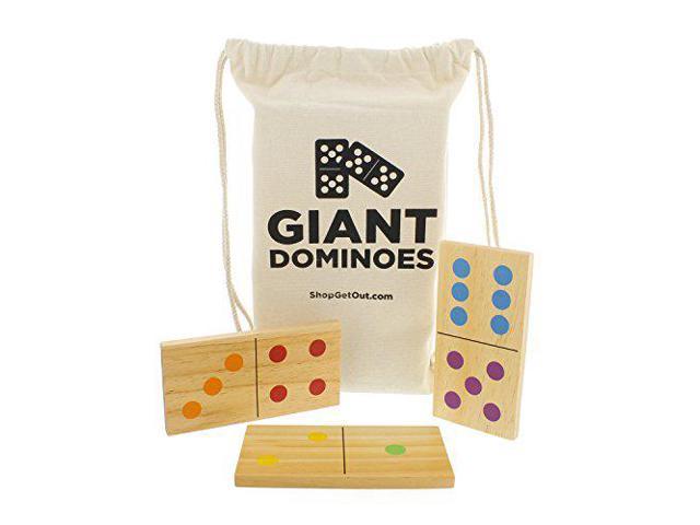 Kids Adults Outdoor Games Jumbo Black Color Wood & White Numbers Get Out Giant Wooden Dominoes 28-Piece Set & Bag