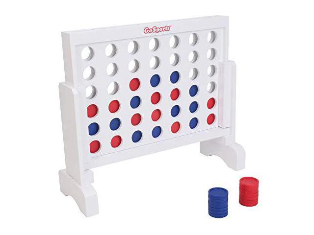 gosports premium 4 in a row game - choose between classic white or dark stain - 1 foot width - with connect coins, portable case and rules