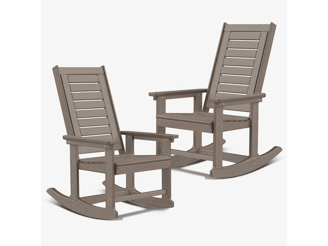 Wood Graining Rocker Outdoor Rocking Chair Wood Grain, HDPE All-Weather Porch Rocker ...