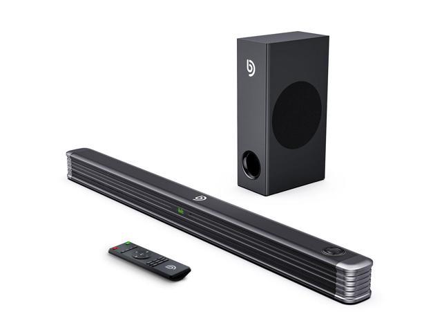 BOMAKER Soundbar, 2.1 Sound Bar with Wireless Subwoofer, 150W Sound Bars for TV, Deep Bass, 130dB Surround Sound System, Wall Mountable, Optical Input, HDMI, RCA Cable Included