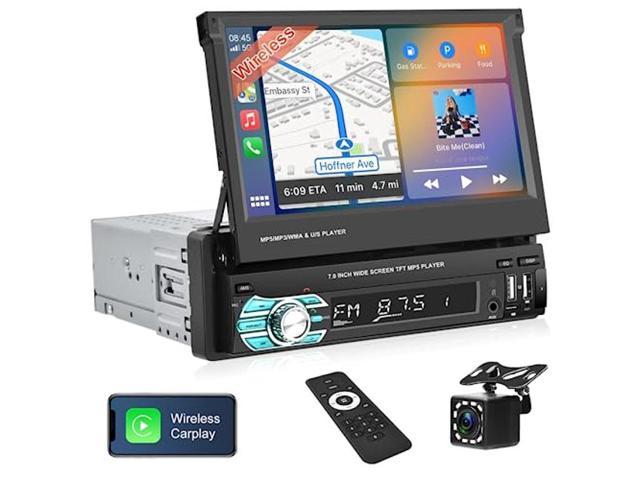 Podofo Single Din Wireless Carplay Car Stereo, 7 Inch Flip Out ...