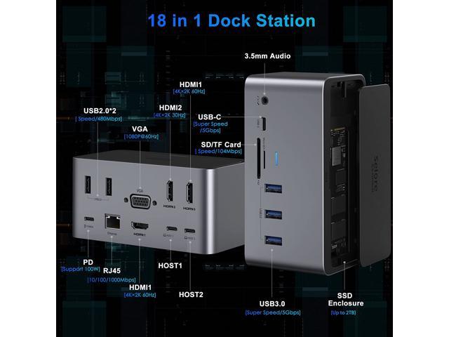 USB C Docking Station,18 in 1 Quadruple Display Docking Station with 4K HDMI+SSD Enclosure+DP Display+Ethernet+4 USB,+SD for MacBook Pro Air HP x360 and More Type-C Laptop Dell XPS 13 
