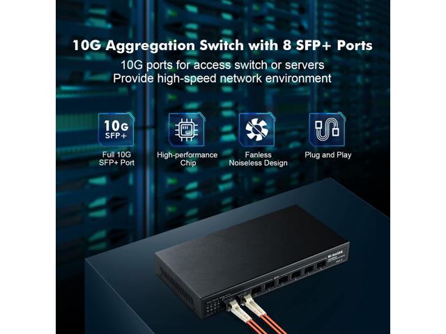 8 Ports 10Gbps SFP+ unmanaged Ethernet Switch, Supports Fiber and