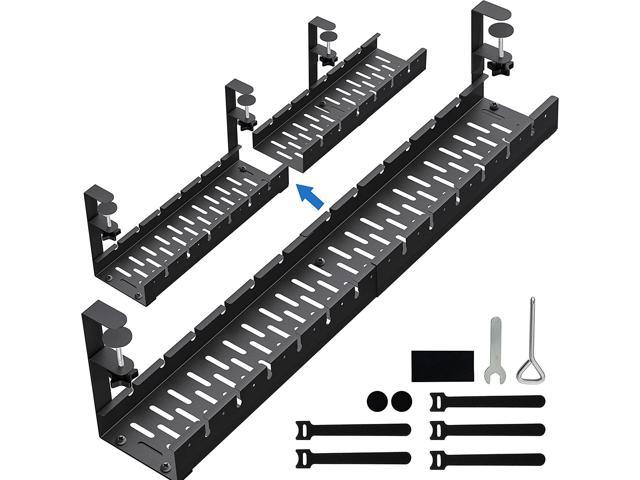 No Drilling Extendable Under Desk Cable Management, Metal Cable Management  Tray Under Desk with Clamp, Retractable Power Strip Cord Holder for Wire  Management 31Inch 