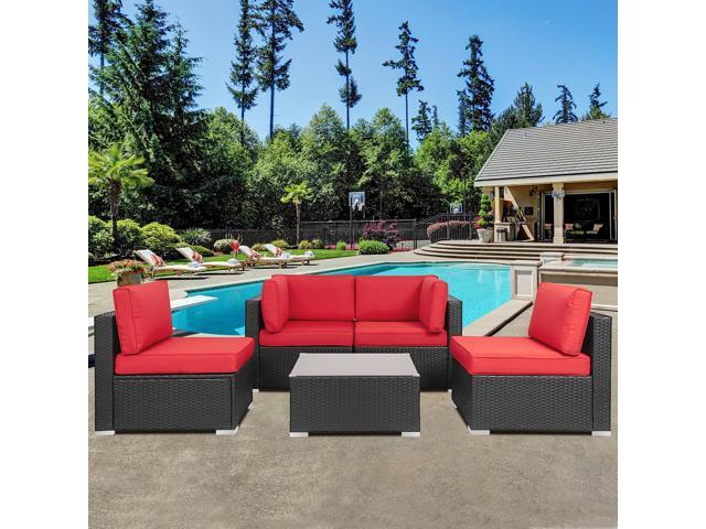 JAMFLY Piece Patio Furniture Sets, All-Weather Brown PE Wicker Outdoor  Couch Sectional Patio Set, Small Patio Conversation Set Garden Patio Sofa  Set w/Ottoman, Glass Table, Red - Newegg.com
