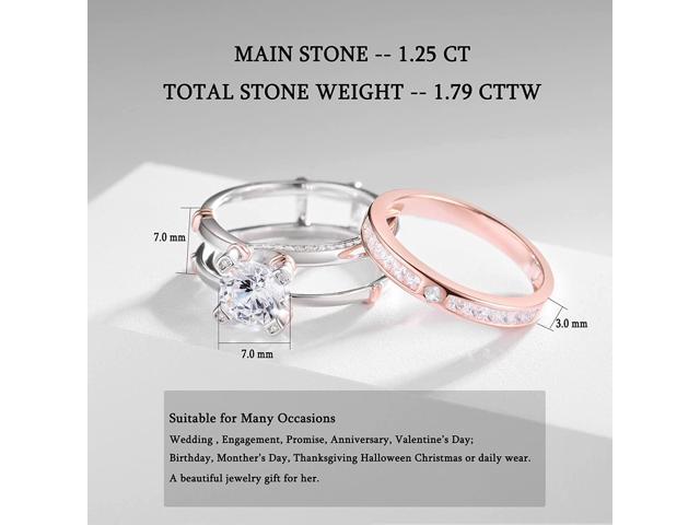 Wedding Engagement Rings Set for Women 925 Sterling Silver Round CZ Anniversary Band Promise Bridal Size 4.5-13
