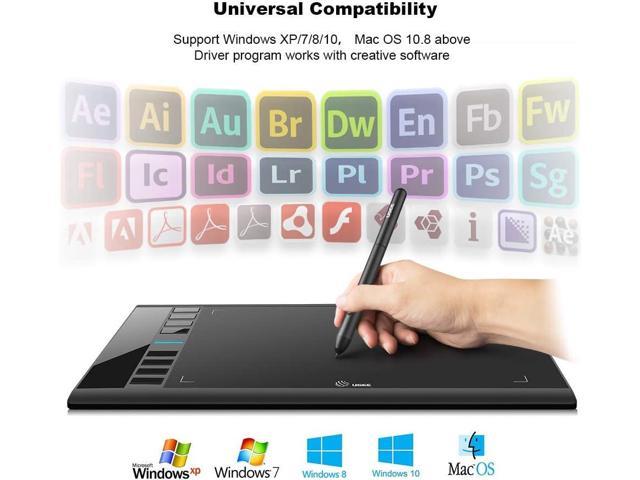 Graphics Drawing Tablets, Ugee M708 10 x 6 inch Large Active Area Drawing Tablet with 8 Hot Keys 8192 Levels Pen Graphic Tablets for Computer