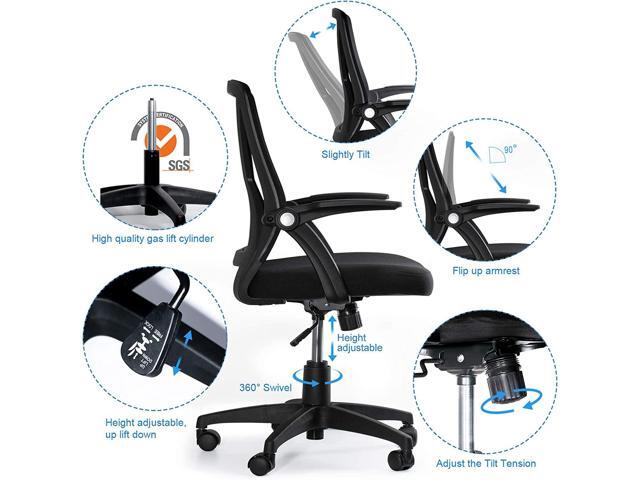 KOLLIEE Mid Back Mesh Office Chair Ergonomic Swivel Black Mesh ...