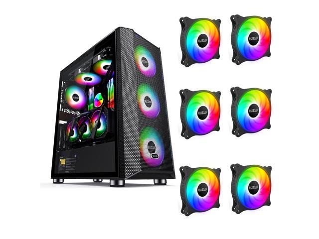Computer Case Gaming PC Case ATX Mid-Tower Tempered Glass Side Panel  Computer Chassis Desktop Case Support ATX,Micro-ATX,ITX,Pre-Installed 6 PCS  120mm SRGB Fans,Front Side Mesh Intakes,7+3 Expansion 
