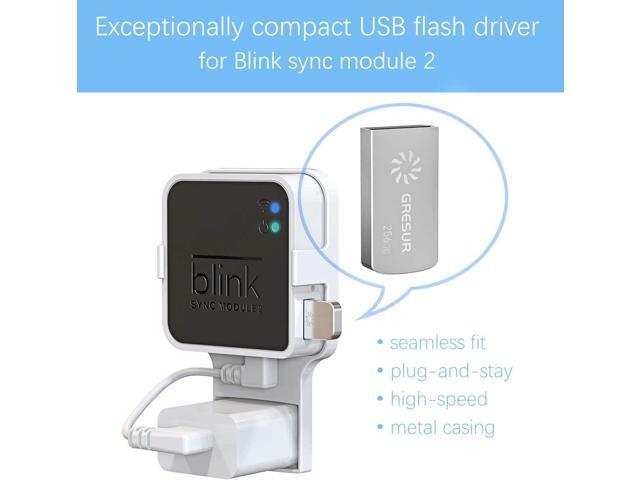 256GB USB Flash Drive for Local Video Storage with Outlet Mount for Blink Sync Module 2,Short Cable Save Space and Easy Move Mount Bracket Holder for Blink Outdoor Indoor Home Security Camera 