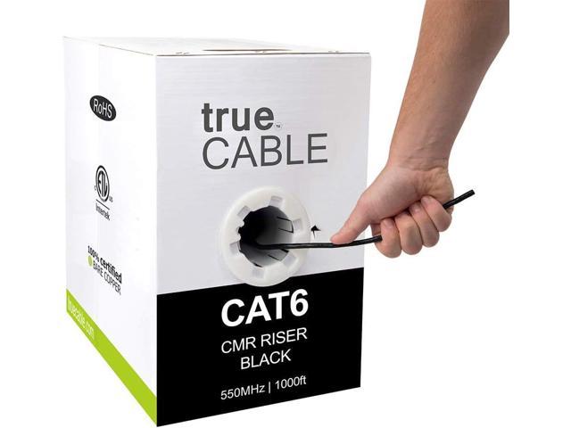 trueCABLE Cat6 Riser (CMR), 1000ft, Black, 23AWG 4 Pair Solid Bare