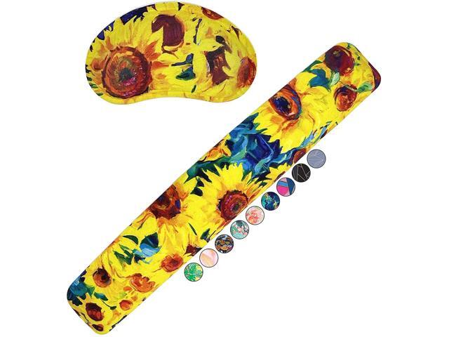 French Koko Keyboard and Mouse Wrist Rest Sunflower Support Superior Arm Wrist Pad Comfort Gel Memory Foam Desk Home Office School Computer Laptop Cute Yellow Comfortable Ergonomic (Sunflower Sunset)