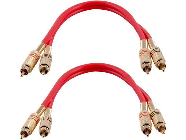 Seismic Audio 2-RCA to 2-RCA Audio Cord Red and Red SAPRCA1-2 Pack of Premium 1 Foot Dual RCA Male to Dual RCA Male Audio Patch Cables