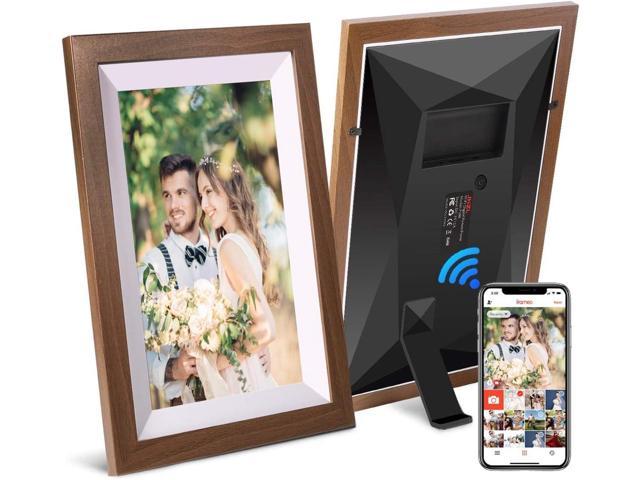 JHZL 10.1 Inch 16GB Smart WiFi Digital Picture Frame, Danish Design Frameo  App Send Photos or Small Videos from Anywhere, Touchscreen, IPS 1280x800  LCD Panel (10.1 inch Solid Wood Frame)