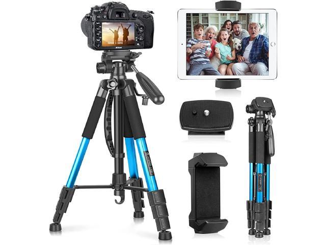 55 Inch Lightweight Tripod for Phone with 2 in 1 Holder for Tablet and Cellphone Aluminum Alloy 3-Way Head Tripod for DLSR Camera with Carrying Bag and Bluetooth Remote Control Phone Tripod 