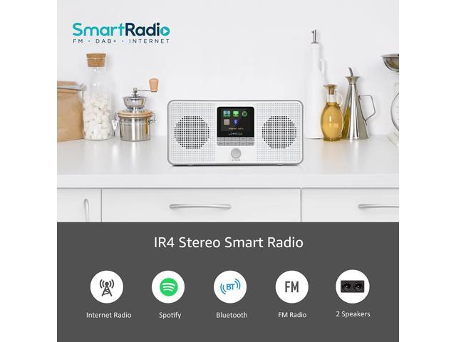 LEMEGA IR4S Portable Stereo Internet Radio,FM Digital Radio,WiFi,Spotify Connect,Bluetooth,Dual Alarms&Clock,Kitchen/Sleep/Snooze Timer,40 Pre-Sets,Headphones-White 