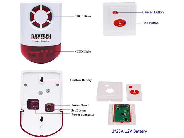 Daytech Wireless Strobe Siren Alarm Home Caring Loud Outdoor SOS Alert System 2 Red Flashing Siren and 4 Emergency Button for Store Home Hotel Jewelry Shop Security & Fire Alarm