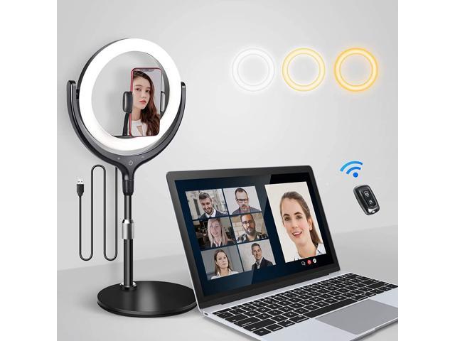 LED Circle Light for Video Conference Lighting 8''Ring Light for Laptop Computer Video Recording Lighting,Black Desk Ring Light with Metal Stand and Phone Holder Webcam Light Zoom Lighting