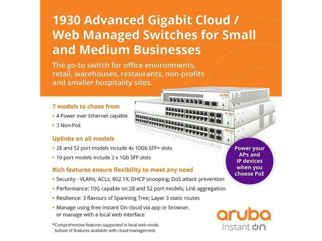 Instant On 1930 24-Port Gb Ethernet 24xGE, 4X 1G, 10G SFP+, L2+