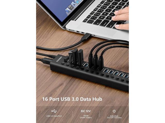 ACASIS Powered USB Hub,16 Ports USB 3.0 Data Hub, Individual On/Off  Switches, 12V7.5A 90W Power Adapter, USB Hub 3.0 Splitter Extension for  MacBook