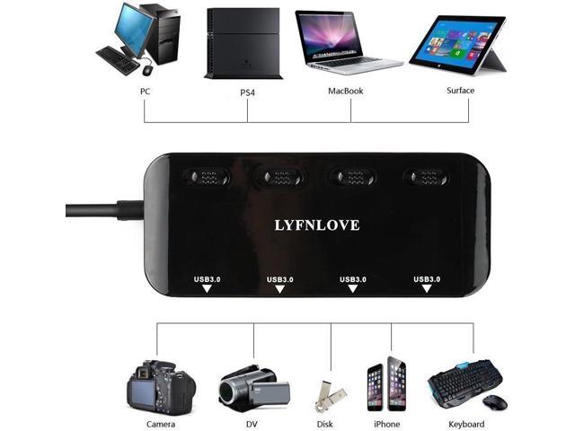 4-Port USB Hub 3.0, YaimhSound USB Splitter for Laptop, Keyboard and Mouse  Adapter for Dell, Asus, HP, MacBook Air, Surface Pro, Acer, Xbox, Flash