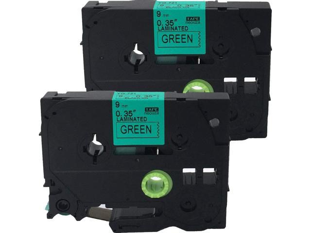 2PK Compatible Brother TZ-721 P-Touch Black on Green Label Tape 9mm 8m TZe-721