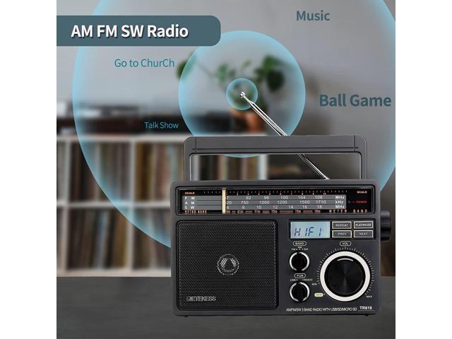 AM FM Portable Radio Battery Operated Radio by 4X D Cell Batteries Or AC  Power Transistor Radio with and Big Speaker, Standard Earphone Jack,  High/Low Tone Mode, Large Knob