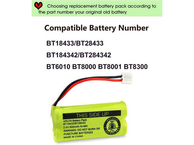 Kruta BT18433/BT28433 2.4V 800mah Rechargeable Phone Battery Pack 2 Also Compatible with AT&T VTech BT184342/BT284342 BT8300 BT1011 BT1018 BT1022 BT1031 2SN-AAA55H-S-J1 CS6120 CS6209 CL80109 