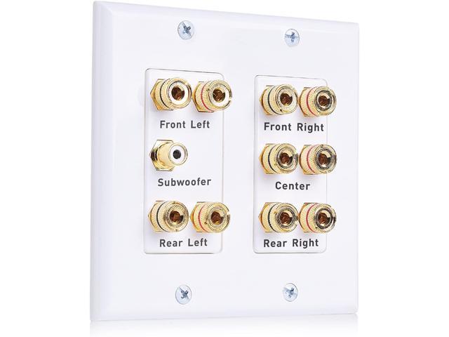 Cable Matters Double Gang 7.2 Speaker Wall Plate Home Theater Wall Plate, Banana Plug Wall Plate in White 