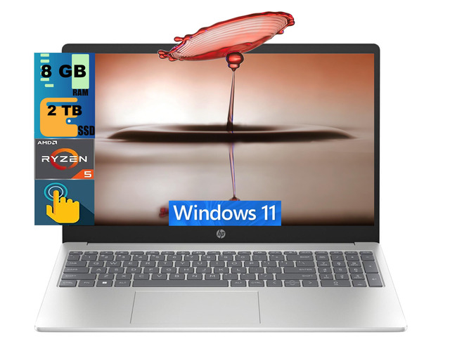 HP 15 Touchscreen Laptop 15.6 Inch AMD Ryzen 5 8GB RAM 2TB SSD Win 11