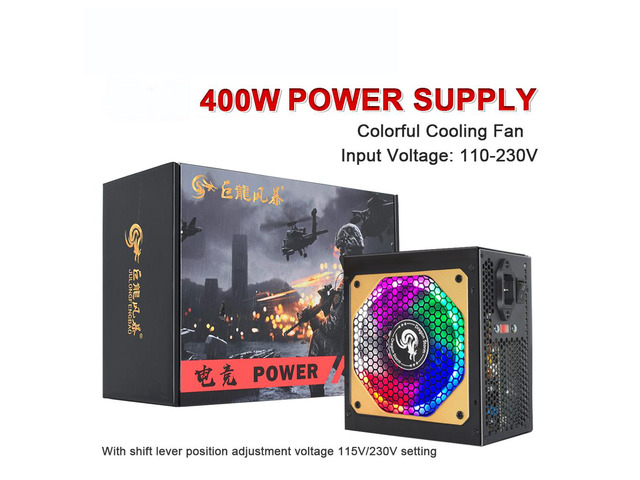 ATX 400W RGB Colorful PSU 110/230V 24Pin 12V Desktop E-Sports Video ...