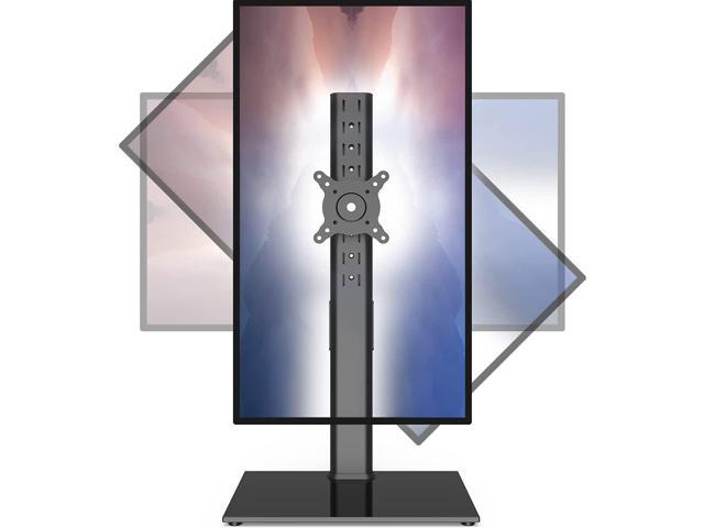Single Monitor Stand Freestanding 27-43 Inch Monitor Arm Curved Screen Monitor Mount Tempered Glass Base Adjustable Motion Tilt -15° to 10° Swivel ±45° Rotation 360° Weight Capacity 77Lbs HT05B-0