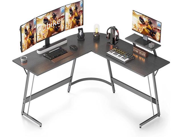 Home Study Writing Table Workstation for Small Spaces Corner Gaming Desk with Monitor Stand Black Cubiker Modern L-Shaped Computer Office Desk 