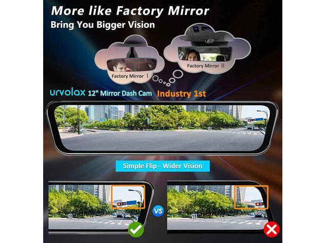 URVOLAX OEM 12 Mirror Dash Cam Voice Control,Car Backup Rear View Mirror  Camera with Detached Front Lens,1296P Full HD Digital Rearview Dual Split