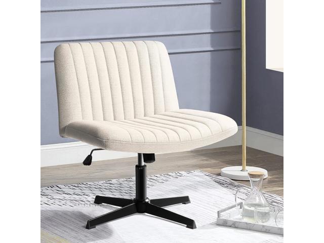 LEMBERI Fabric Padded Desk Chair No Wheels, Armless Wide Swivel Home Grey