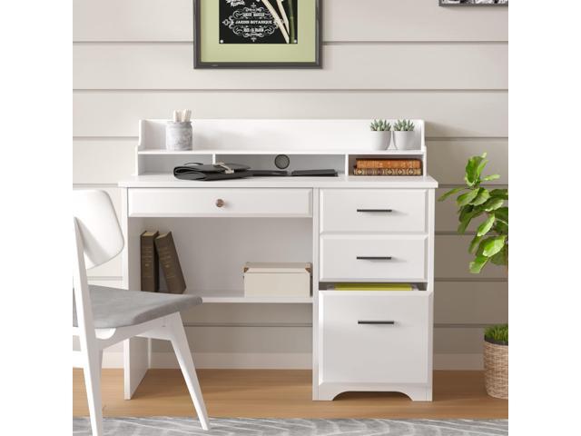 white desk with hutch and file drawer