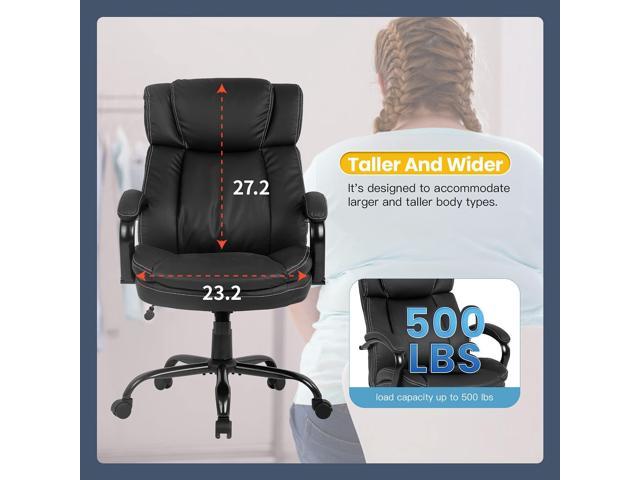 Big and Tall Office Chair 500lbs Wide Seat Ergonomic PU Leather Desk Chair  Adjustable Rolling Swivel Executive Computer Chair with Lumbar Support  Headrest Task Office Chairs for Heavy People (Black) 