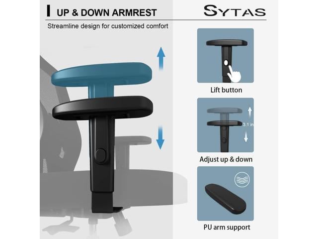 Sytas Home Office Chair Ergonomic, Mesh Desk Chair Lumbar Support,  Ergonomic Computer Chair Adjustable Armrest