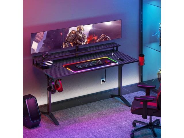 Seven Warrior Gaming Desk 47inch With Rgb Mouse Pad And Power Outlet Carbon Fiber Surface Gamer 8341